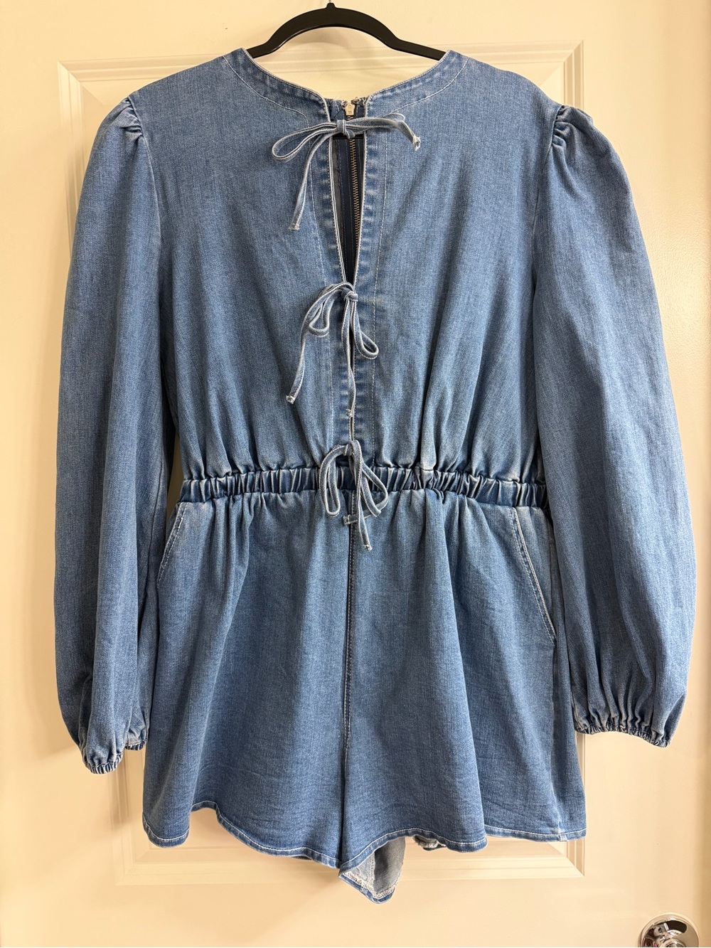 Denim Tie-Back Romper - Blue